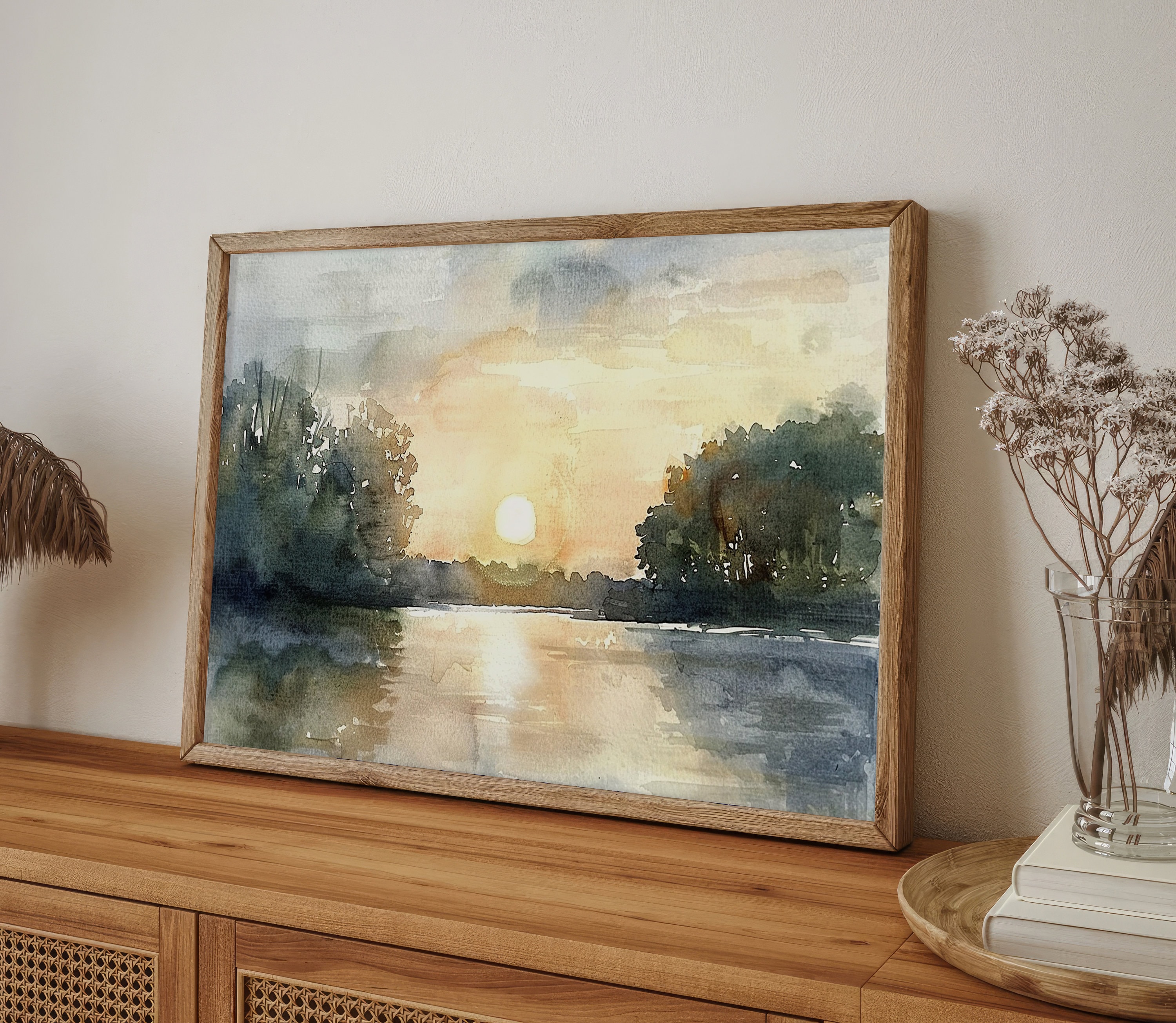 Michigan Painting Sunrise Forest Lake Art Print Large Watercolor ...