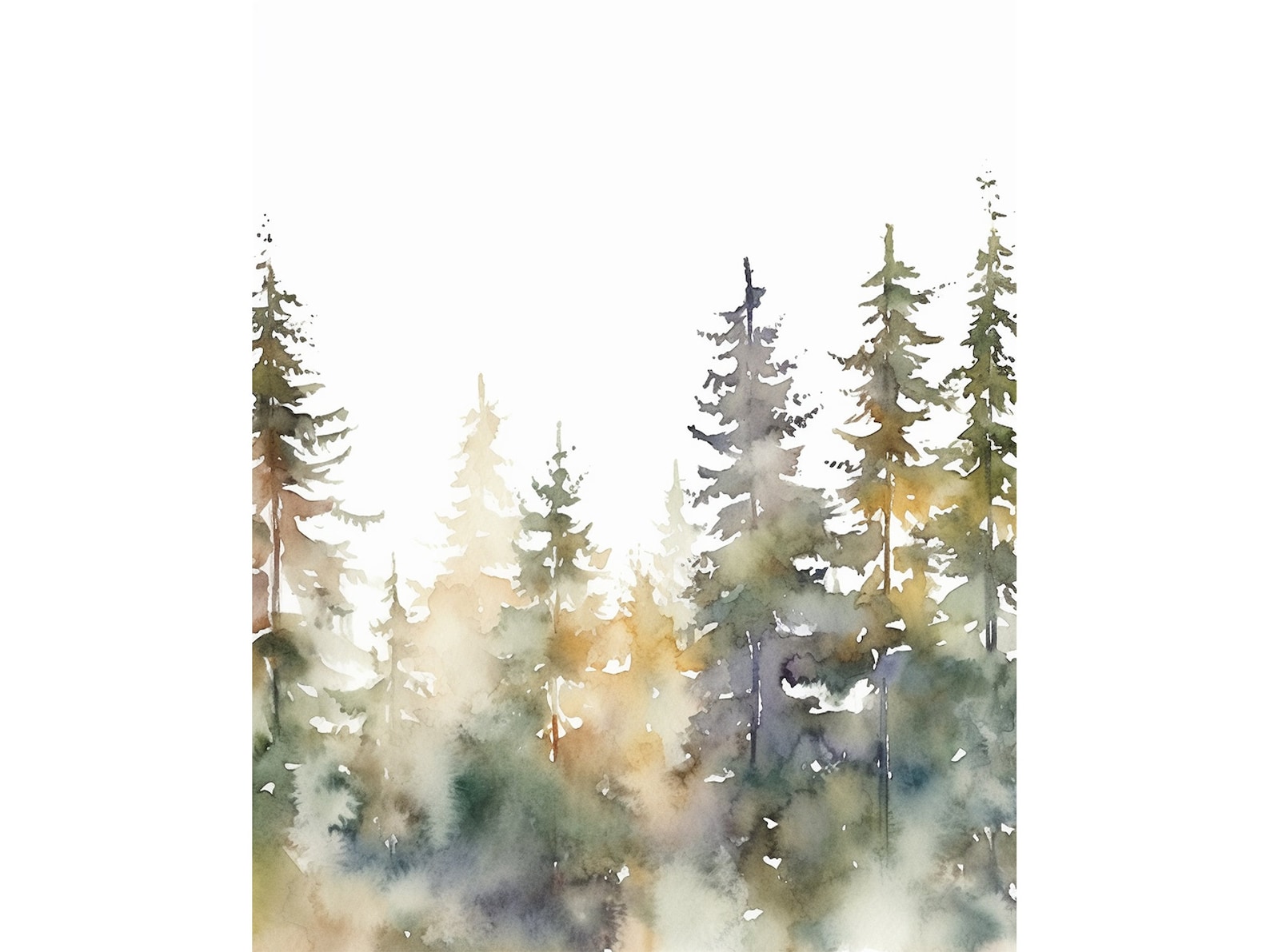 Pine Tree Art Print Evergreen Forest Watercolor Painting PNW Landscape ...