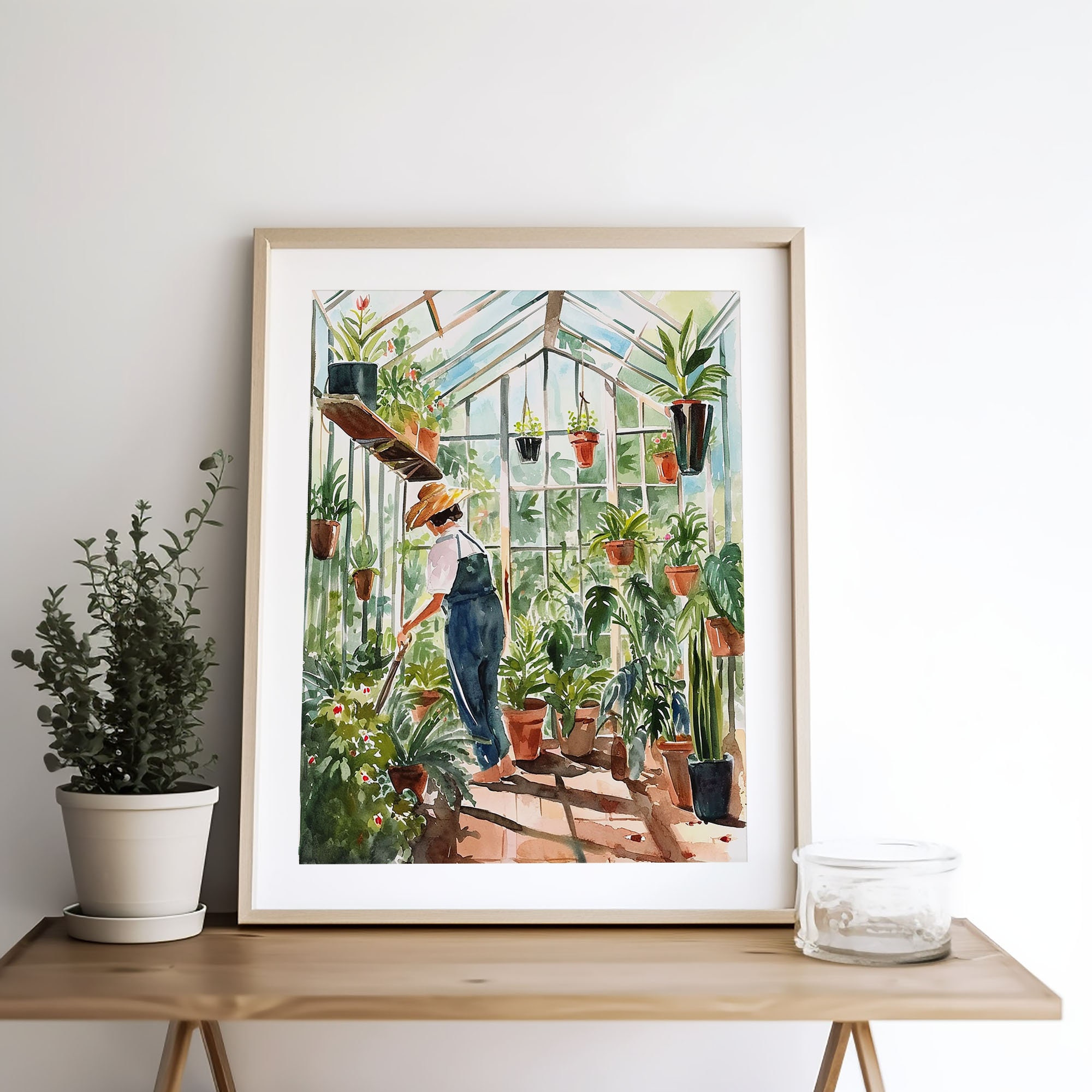 Greenhouse Garden Art Print Gardening Watercolor Painting Woman ...