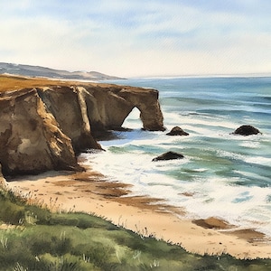Point Buchon Painting San Luis Obispo Watercolor Art Print California Hiking Trail Wall Art Coastline Watercolor Print Cliffs Art