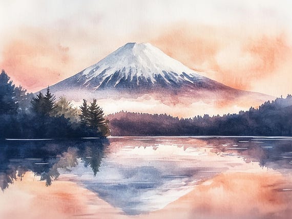 富士山　富士山の絵画 mt.fuji 風景画 ホログラム パール アート 絵 富士山の絵画 日本 水彩画 アートプリント 山 日の出 風景 壁アート