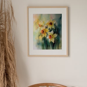 Daffodil Painting Floral Watercolor Art Print Farmhouse Wall Art Spring Flowers Poster Landscape Print