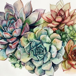 Sukkulente Aquarell Malerei Kaktus Kunstdruck Botanisches Poster Southwest Wandkunst Blumen Boho-Wanddekor