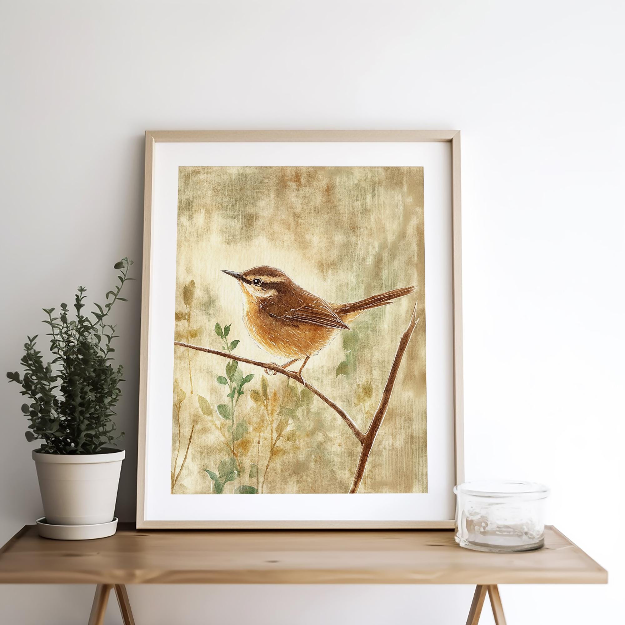Wren Watercolor Print Bird Wall Art Woodland Landscape Painting Nature ...