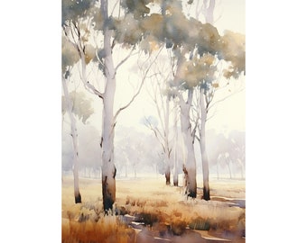 Eucalyptus Trees Painting Santa Barbara Watercolor Art Forest Print California Landscape Wall Art Nature Artwork