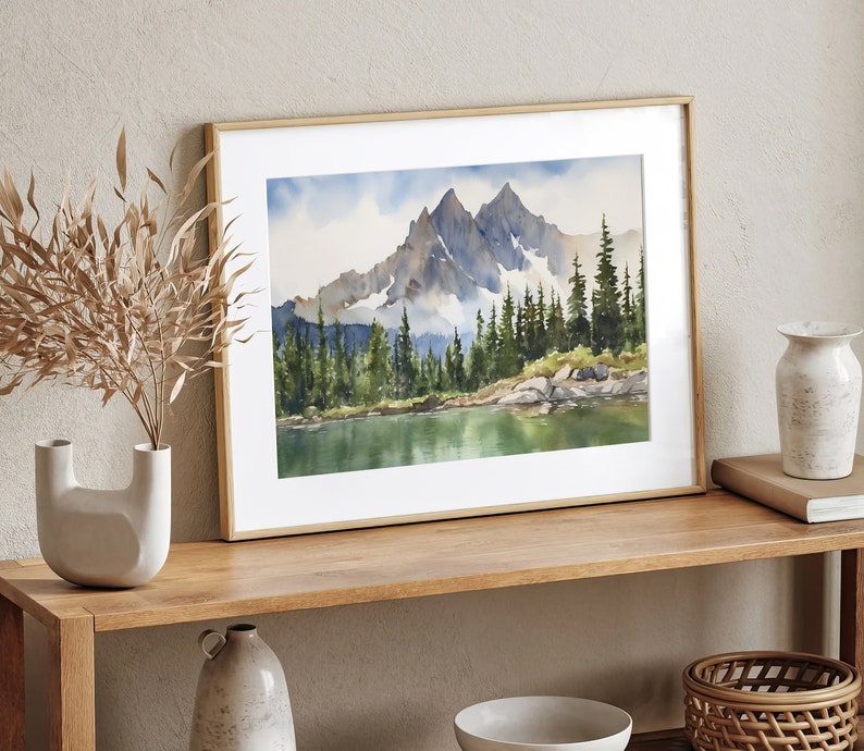 Sawtooth Range Painting Idaho Watercolor Art Print Alice Lake Landscape Wall Art Mountain Wall Art Pine Forest Print image 4