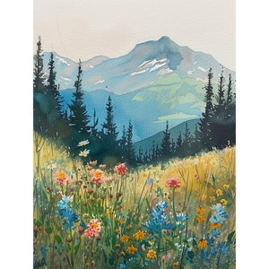 Custer State Park Watercolor Art Print Spring Wildflowers Wall Art Mountain Valley Landscape Print South Dakota Evergreen Forest Art