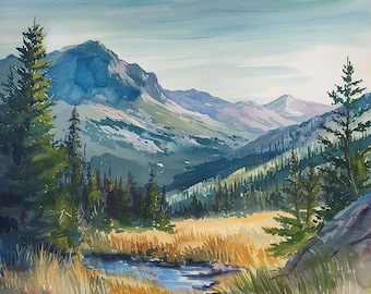 氷河の絵画 ハイキングトレイル 水彩画 アートプリント 国立公園 壁