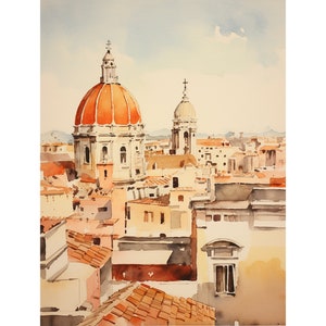 ローマの絵画 イタリアの都市景観 水彩画 イタリア アートプリント ニュートラル ウォールアート ローマ建築プリント