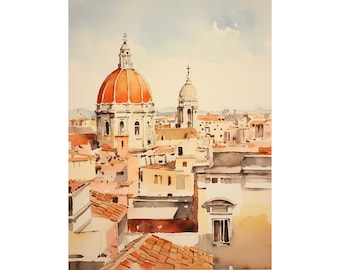 Rome Peinture Paysage urbain italien Aquarelle Italie Art Print Neutre Wall Art Rome Architecture Print