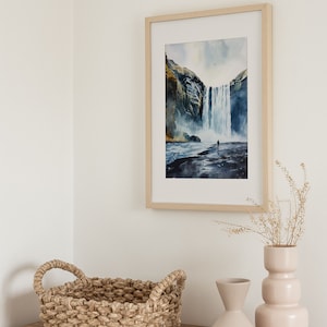 Iceland Painting Skogafoss Waterfall Watercolor Art Print Icelandic ...
