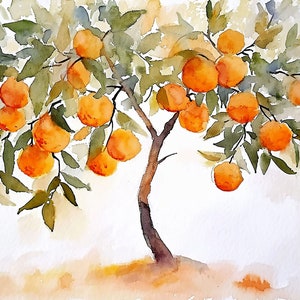 Orange Tree Painting Orange Watercolor Art Print Countryside Wall Art Minimalist Art Farmhouse Wall Decor
