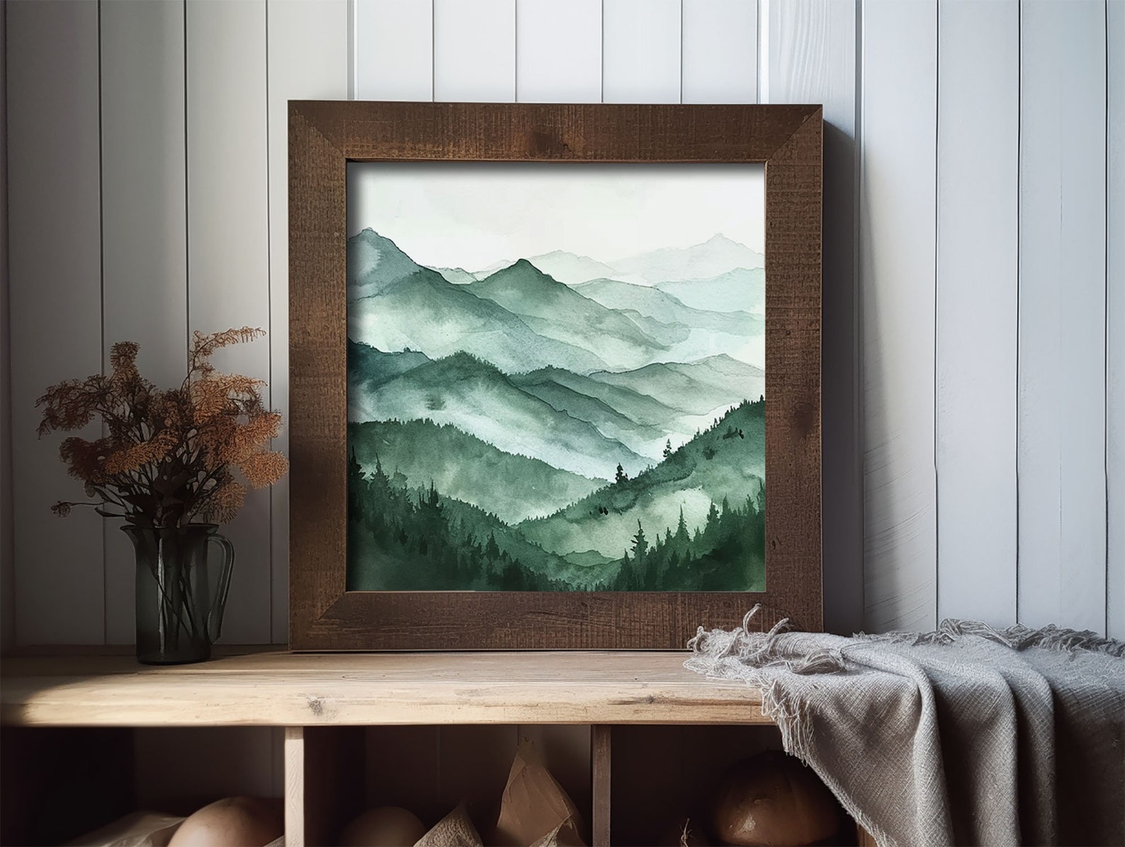 Green Mountains Painting Pine Forest Watercolor Art Print Vermont ...