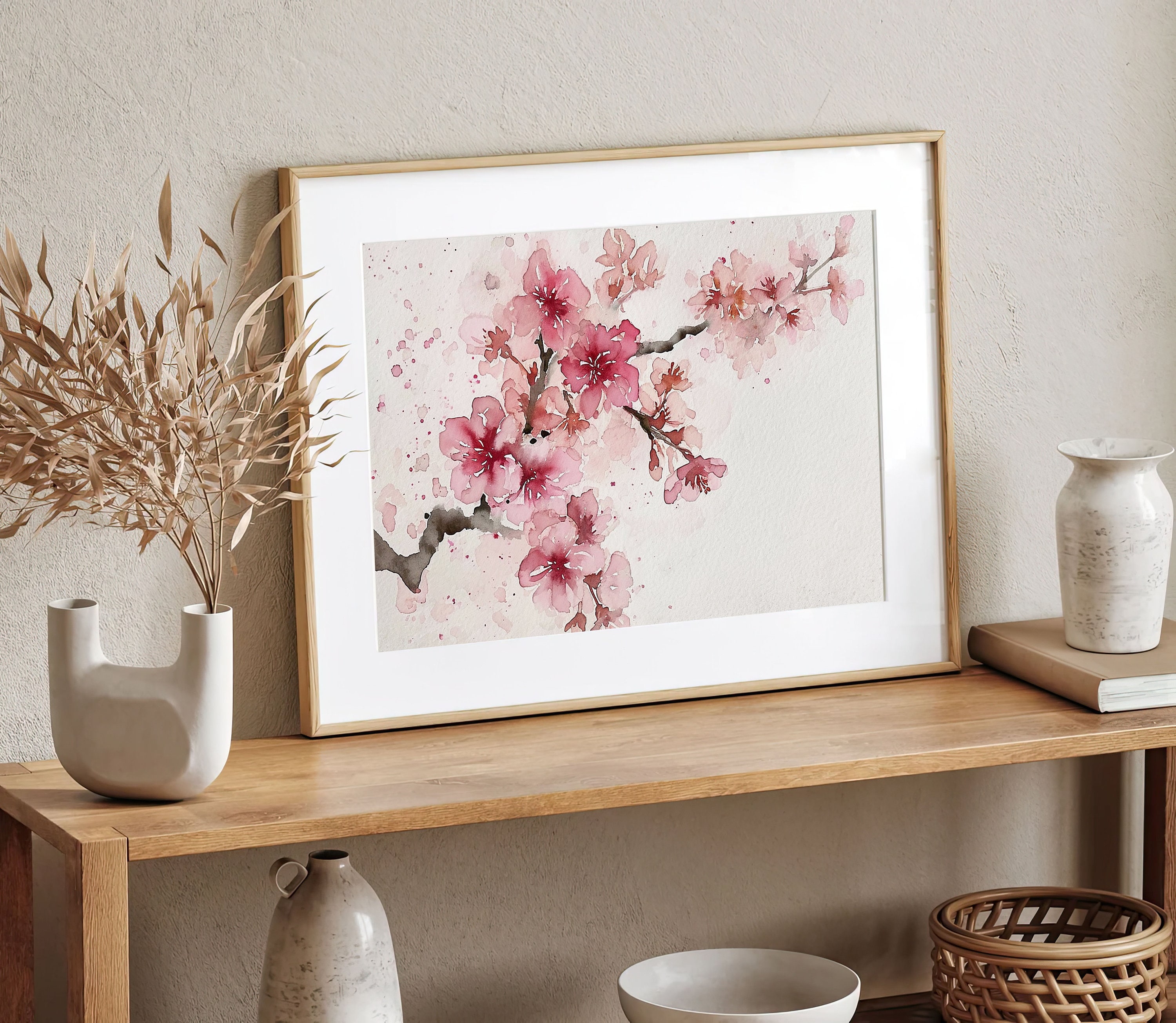桜の絵画 桜の木の水彩画アートプリント 咲く木のプリント 桜の壁