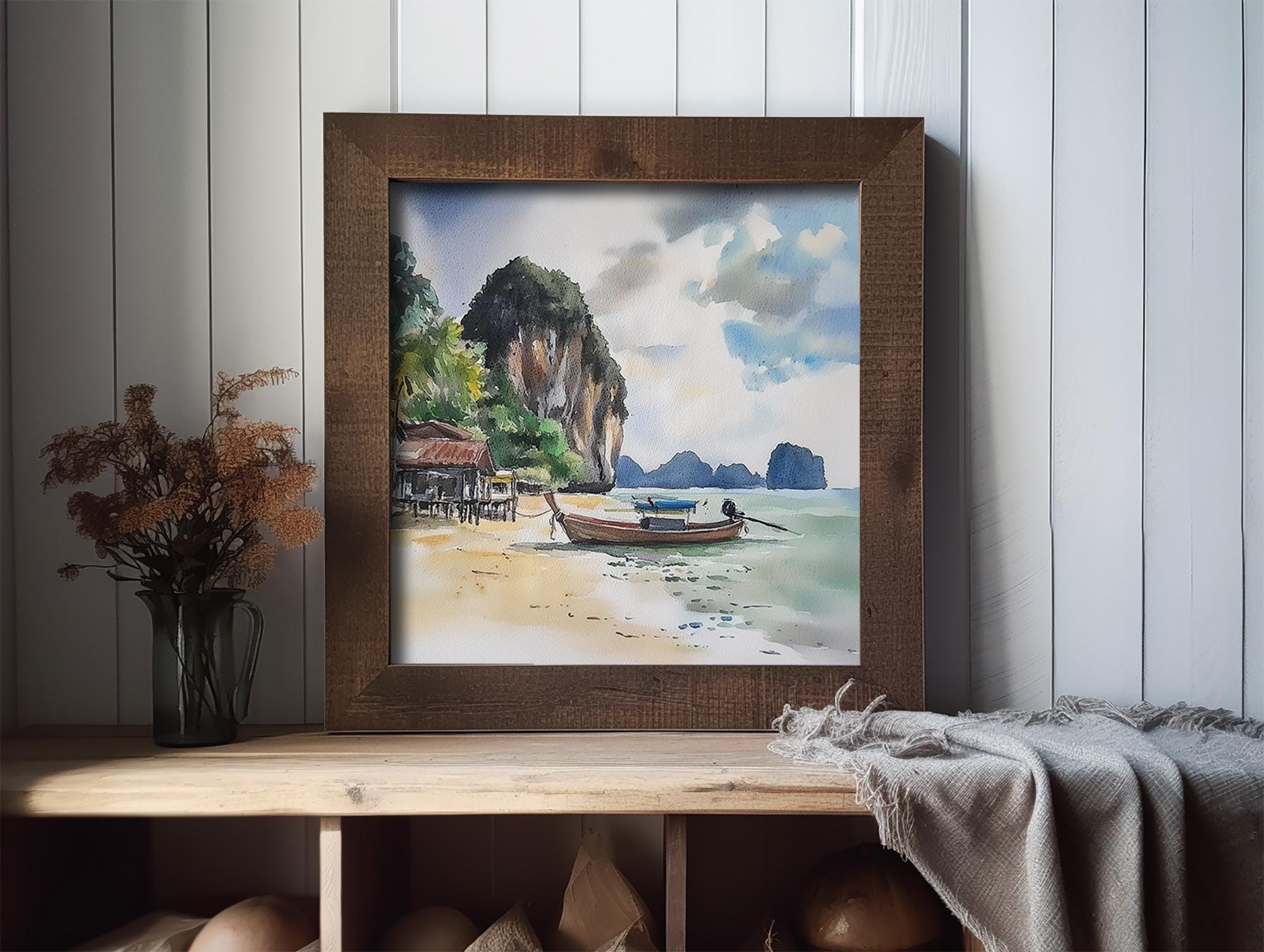 ピピ島の絵画 タイの水彩画アートプリント トロピカルビーチの壁アート