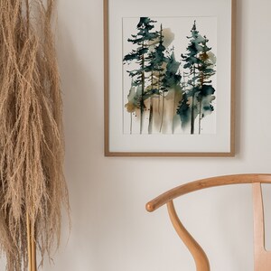 Pine Trees Painting Misty Forest Art Print Pine Tree Watercolor Evergreen Forest Landscape Wall Art