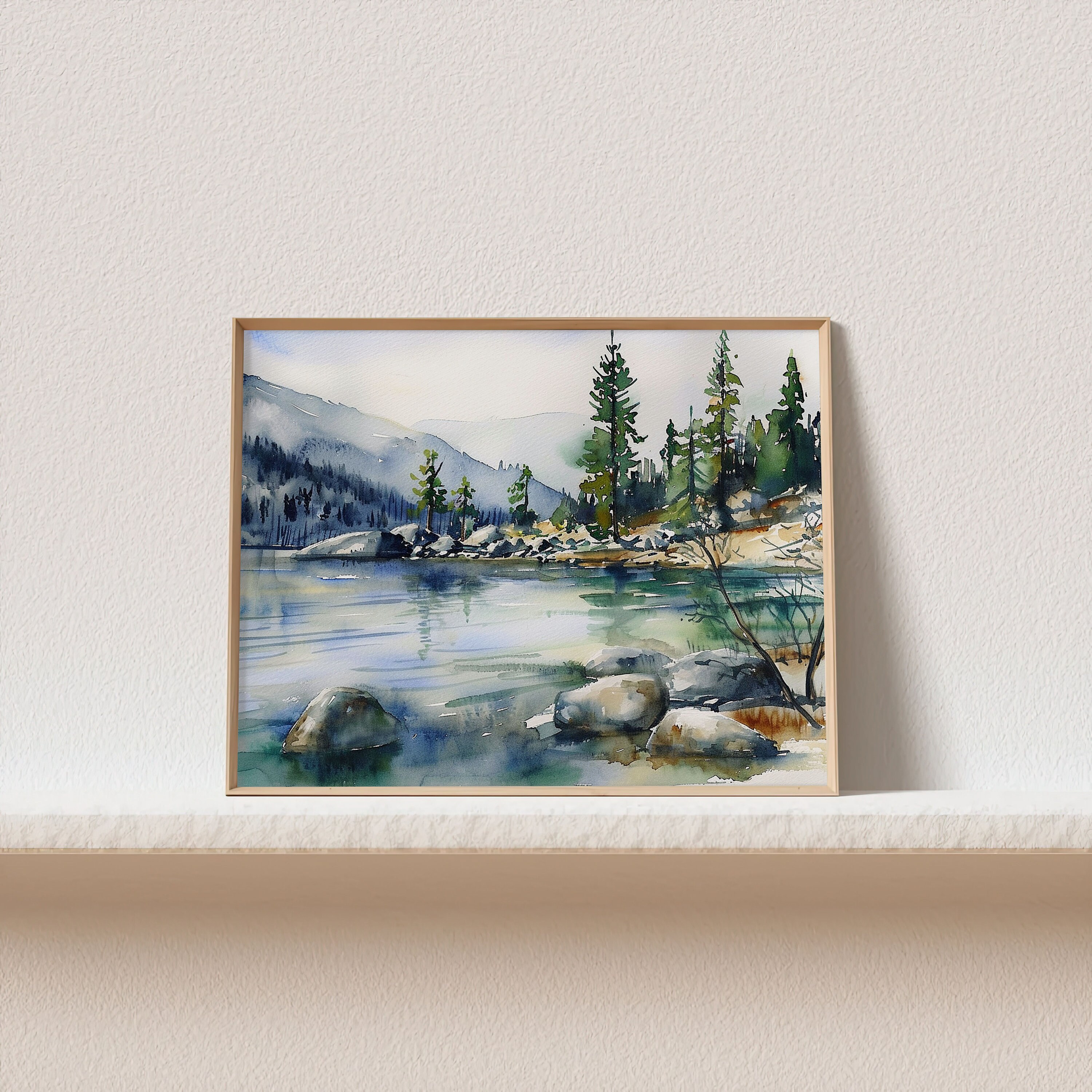 Lake Tahoe Painting California Nature Art Print Mountain Lake ...