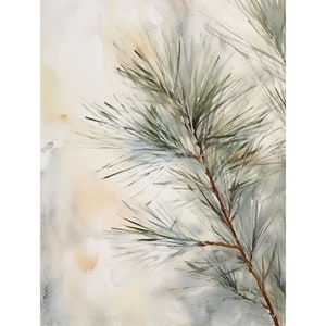 Pine Branch Painting Pine Needle Watercolor Art Print Evergreen Tree Wall Art Snowy Forest Wall Decor