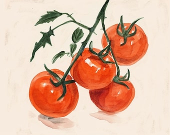Tomato Watercolor Art Print Vegetables Painting Rustic Kitchen Decor Tomatoes Wall Art Farmhouse Print