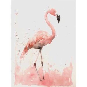 フラミンゴの絵画 ピンクの鳥 水彩画 アートプリント トロピカルバード ウォールアート ミニマリスト ウォールデコレーション