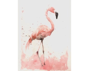Flamingo Painting Pink Bird Watercolor Art Print Tropical Bird Wall Art Minimalist Wall Decor