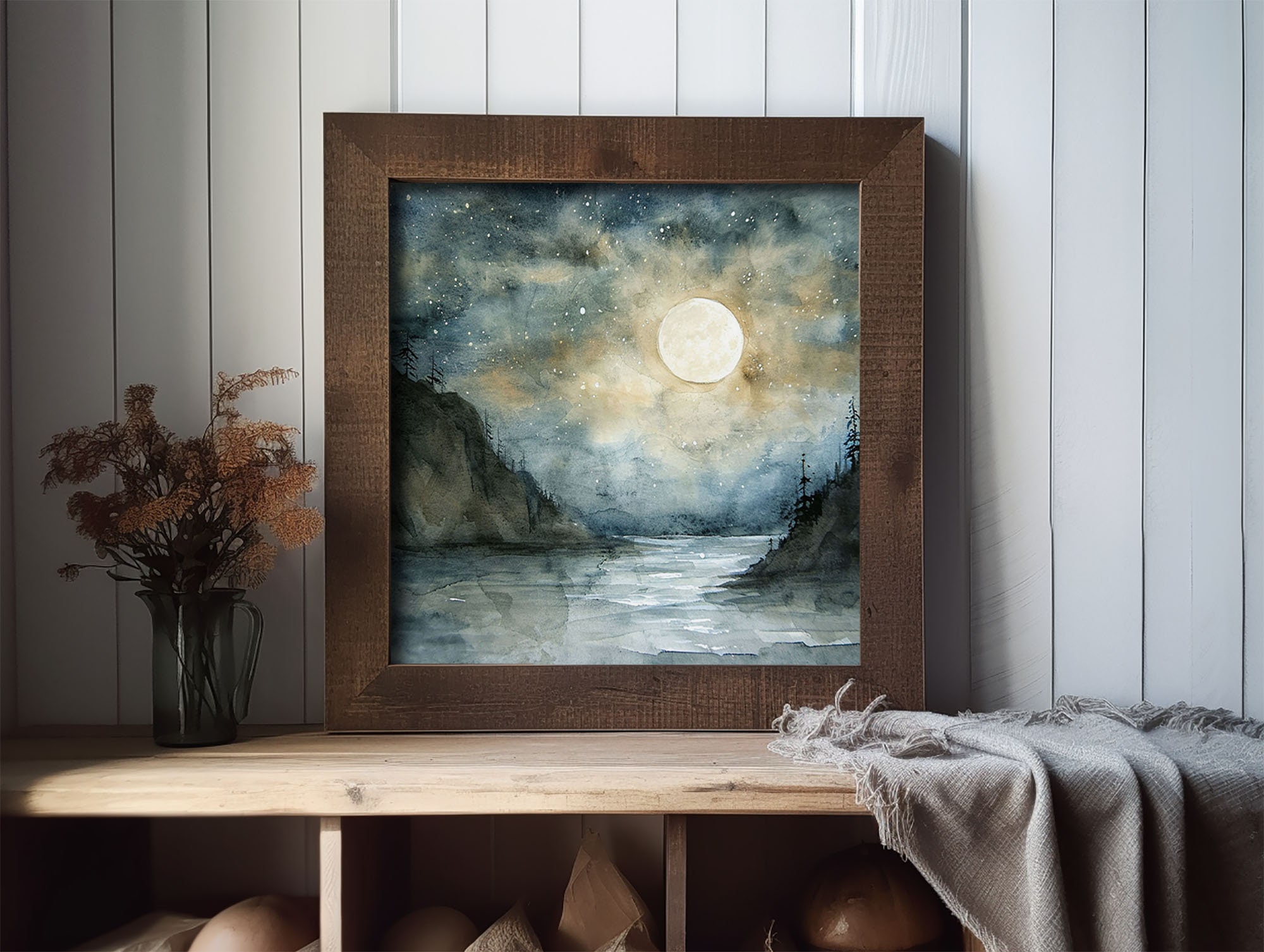 Premium Photo | Landscape Painting of a Tree and Water with a Moon Premium Photo | Landscape Painting of a Tree and Water with a Moon