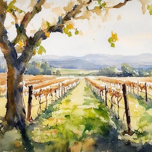 Willamette Valley Painting Vineyard Watercolor Art Print Oregon Landscape Wall Art Tree Wall Art Travel Poster