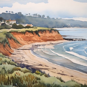Torrey Pines pintura San Diego acuarela arte impresión California playa pared arte arte costero