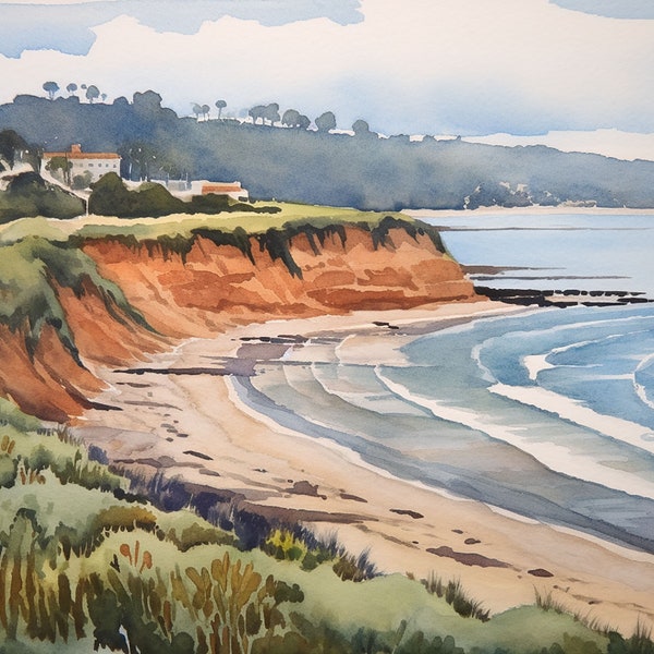 Torrey Pines Painting San Diego Watercolor Art Print California Beach Wall Art Coastal Artwork