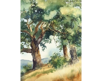 Oak Tree Painting Oakland Watercolor Art Print Oak Forest Wall Art Trees Wall Decor Nature Prints