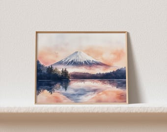 富士山の絵画 日本 水彩画 アートプリント 山 日の出 風景 壁アート