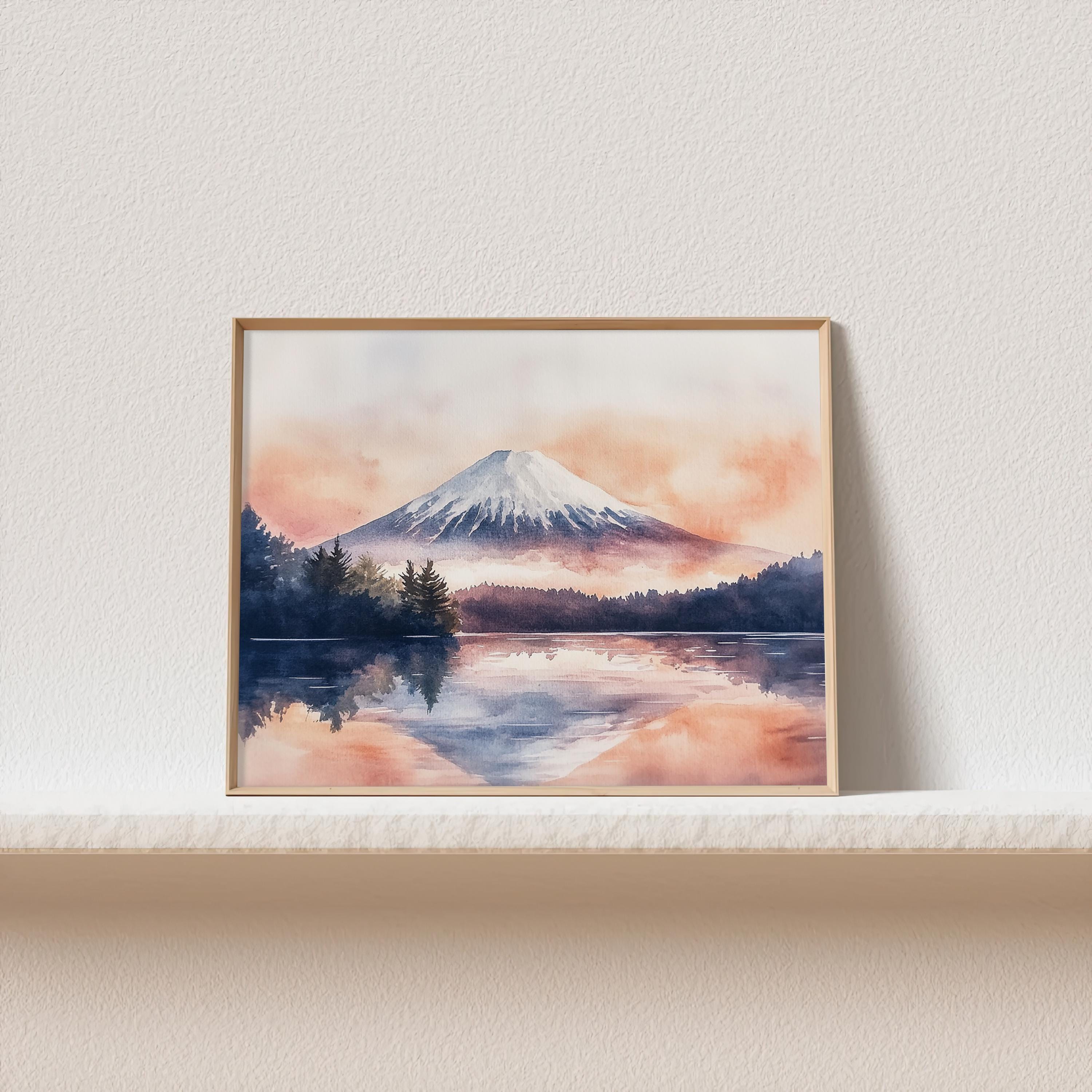 富士山の絵画 日本 水彩画 アートプリント 山 日の出 風景 壁アート