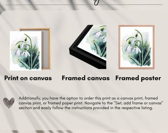 スノードロップの絵画 花の水彩画 アート絵画 花の壁アート 春の花の
