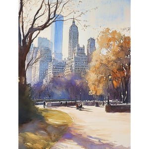 Central Park Art Print NYC Watercolor Painting New York Skyline Print Fall Cityscape Wall Art Travel Poster Housewarming Gifts