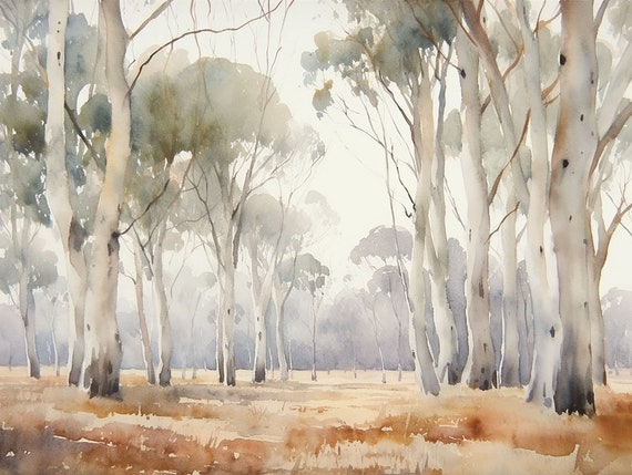 Eucalyptus Painting Gum Tree Watercolor Art Print Australian Forest Landscape Wall Art Eucalyptus Trees Print Nature Artwork