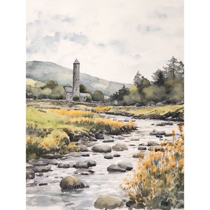 グレンダロッホ絵画 アイルランド 水彩画 アートプリント ウィックロー山脈 ウォールアート アイルランドの風景画 旅行ポスター
