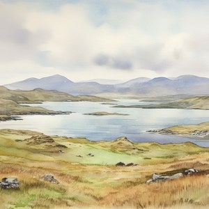 County Kerry Print Irish Landscape Watercolor Ireland Panoramic Wall Art Ring Of Kerry Painting Irish Hills Artwork