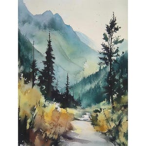 Jasper Nationalpark Gemälde Kanada Landschaft Aquarell Kunstdruck Bergwald Wandkunst Wandern Druck