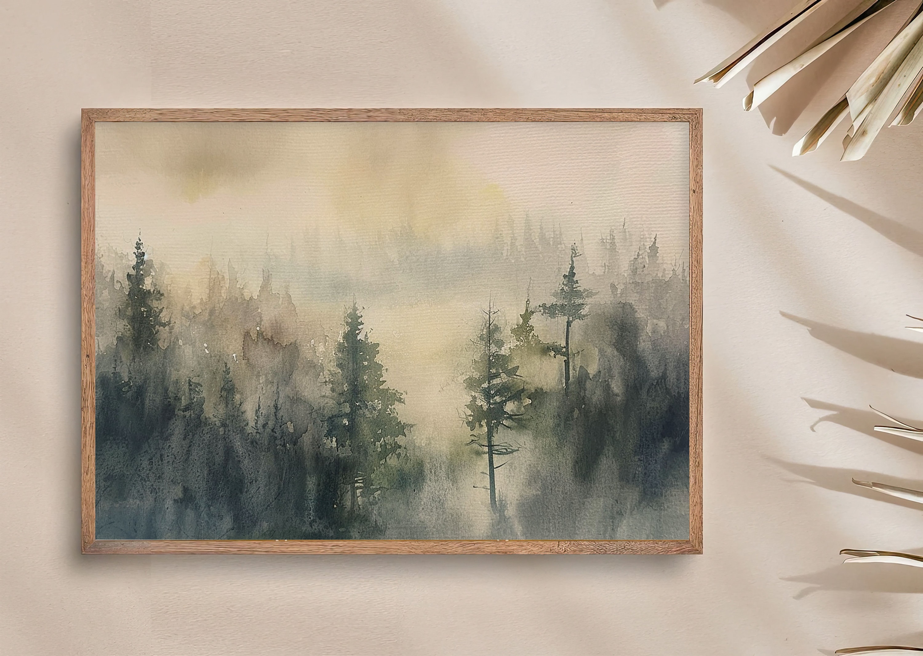 Misty Forest Watercolor Painting Print Foggy Pine Landscape Wall Art ...