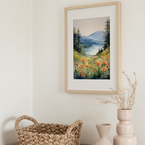 Columbia Gorge Acuarela Pintura Montaña Río Arte Impresión Flores Silvestres Paisaje Impresión Foggy Pine Forest Fine Art Print imagen 5