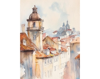 Porto Malerei Portugal Aquarell Kunstdruck Portugal Stadtbild Wand Kunst Wein Reise Poster Altes Haus Wand Dekor