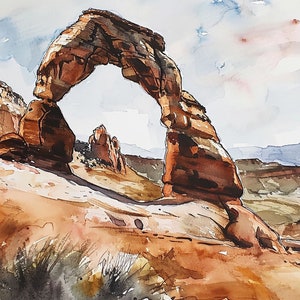 Arches National Park schilderij Moab Utah aquarel Art Print zuidelijk landschap muur kunst delicate boog woestijn bergen artwork