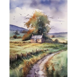 Westmeath Watercolor Painting Irish Farm Print Ireland Landscape Wall Art Old Farmhouse Art Prints Neutral Wall Decor