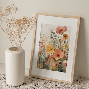 Wildflowers Painting Spring Flower Watercolor Art Print Field of ...