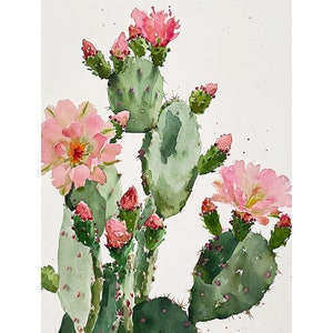 Peinture de cactus, cactus en fleurs, impression d'art aquarelle, art mural succulent, impression florale, décoration murale botanique printanière