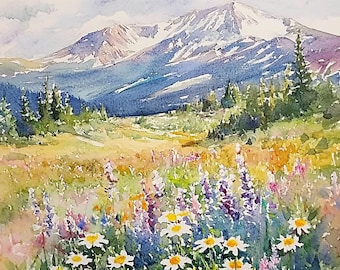 Gore Range Painting Colorado Watercolor Art Print Wildflowers Meadow Wall Art Mountain Valley Landscape Print