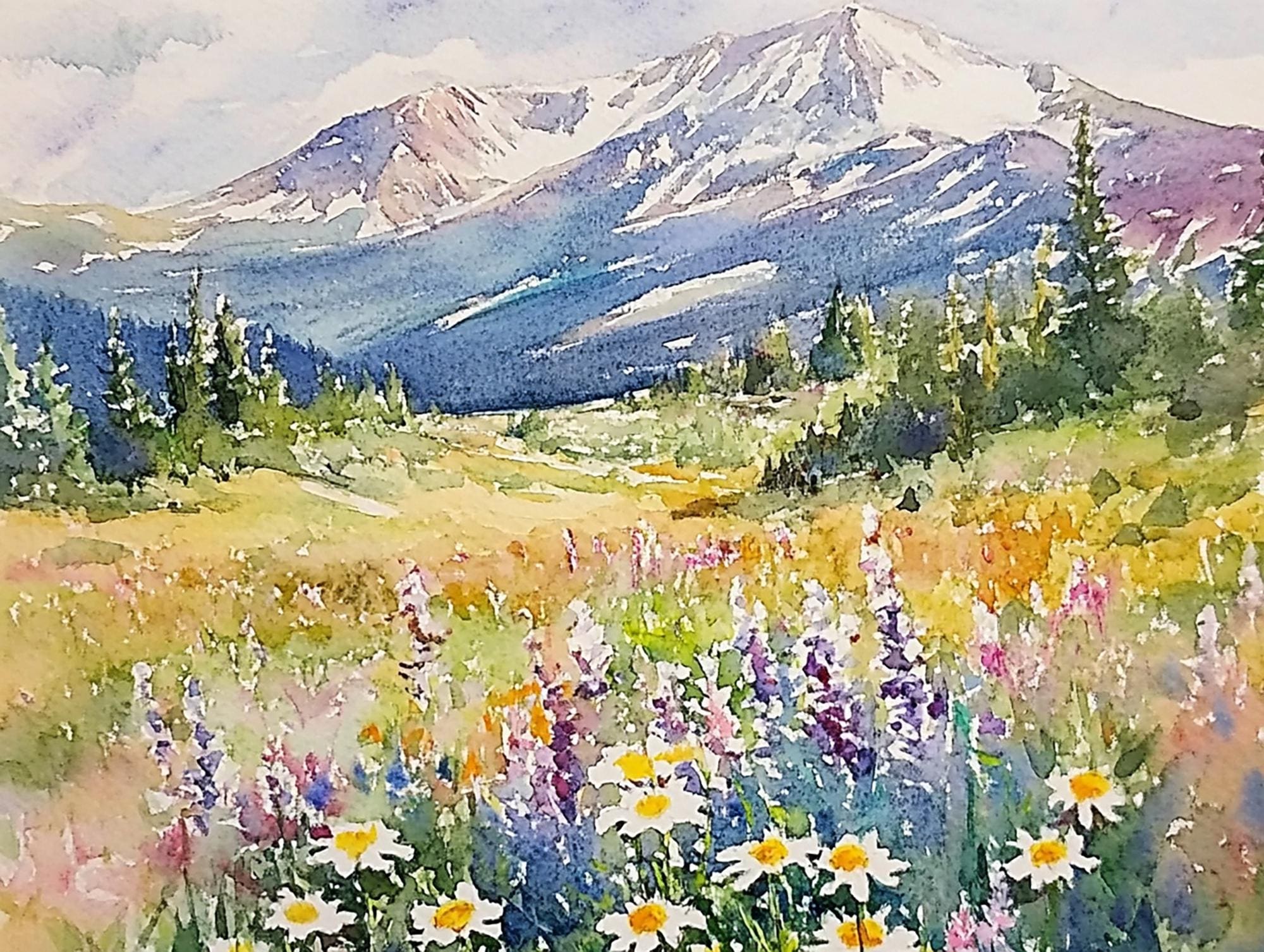 コロー 油彩画 In the Meadow 風景画 Gore Range Painting Colorado Watercolor Art Print Wildflowers