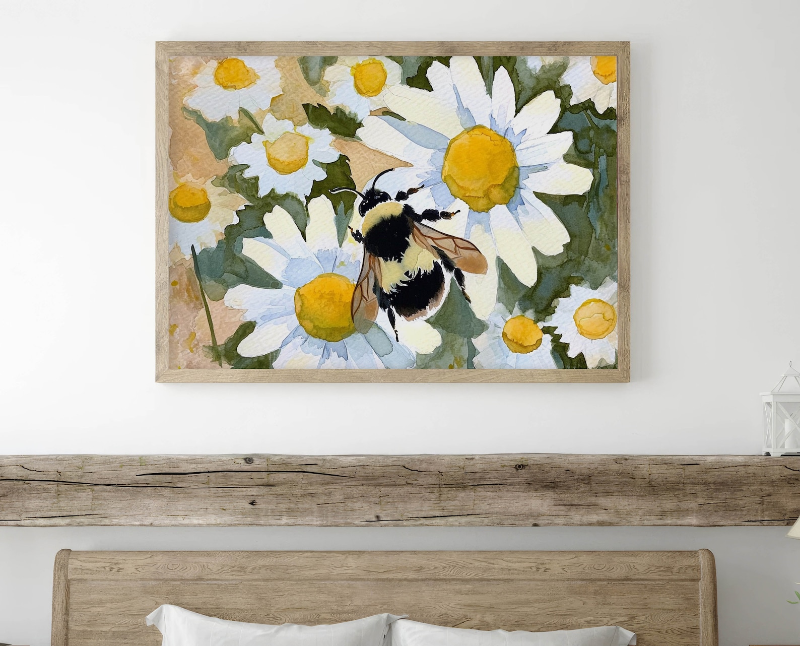 Bumble Bee Painting Daisy Watercolor Art Print Flower Meadow Wall Art ...
