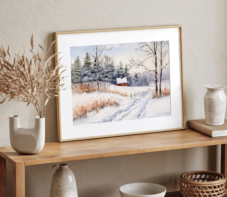 Christmas Art Snowy Farmhouse Watercolor Painting Idaho Snow Scene Wall ...