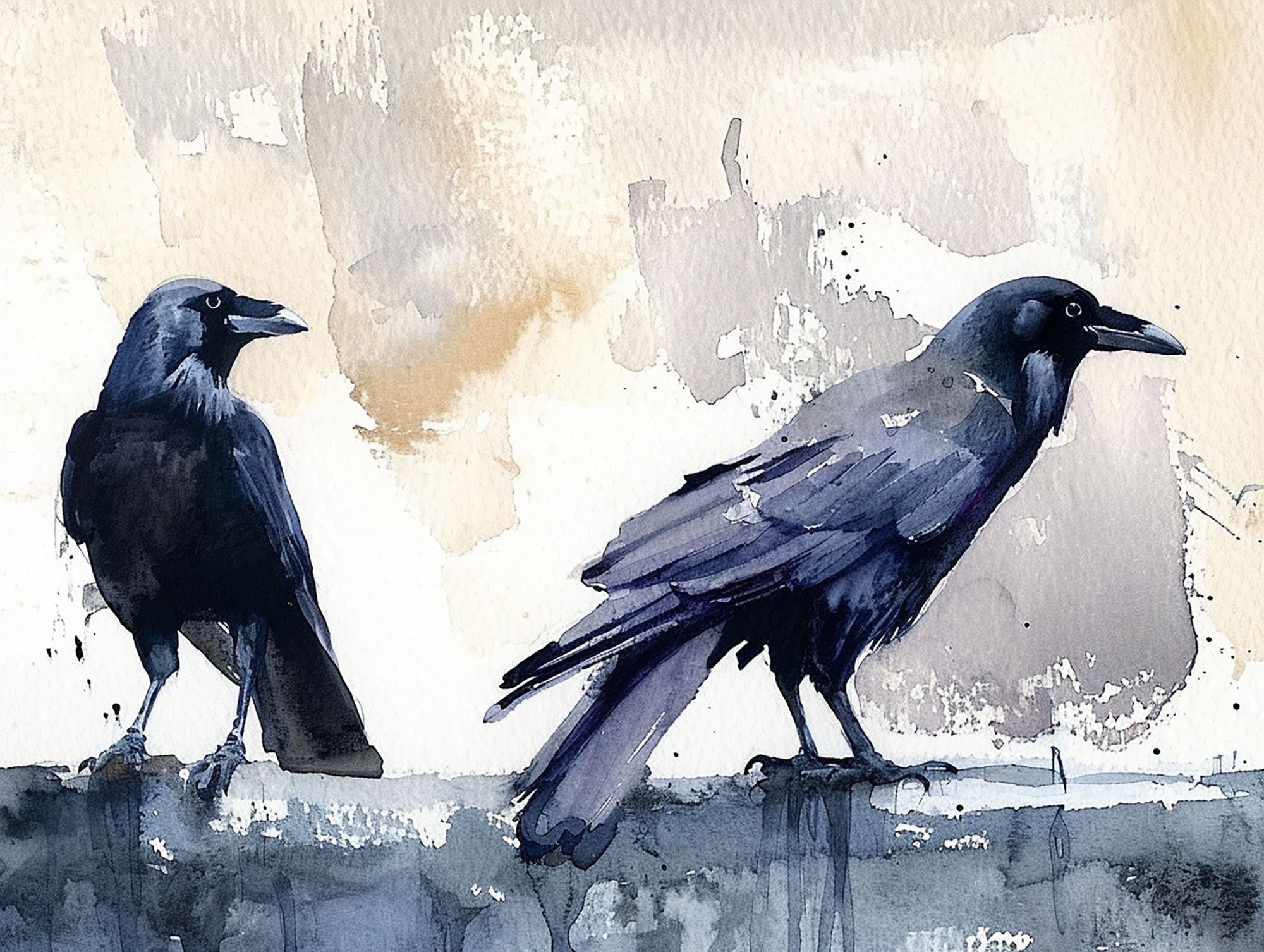 Kraai schilderij vogel Art Print Raven aquarel kunst zwarte kraai kunst aan de muur paar vogels artwork